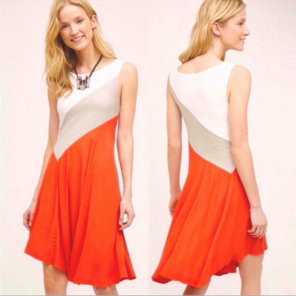 Maeve White, Light Gray & Bright Orange Asymmetrical Dress